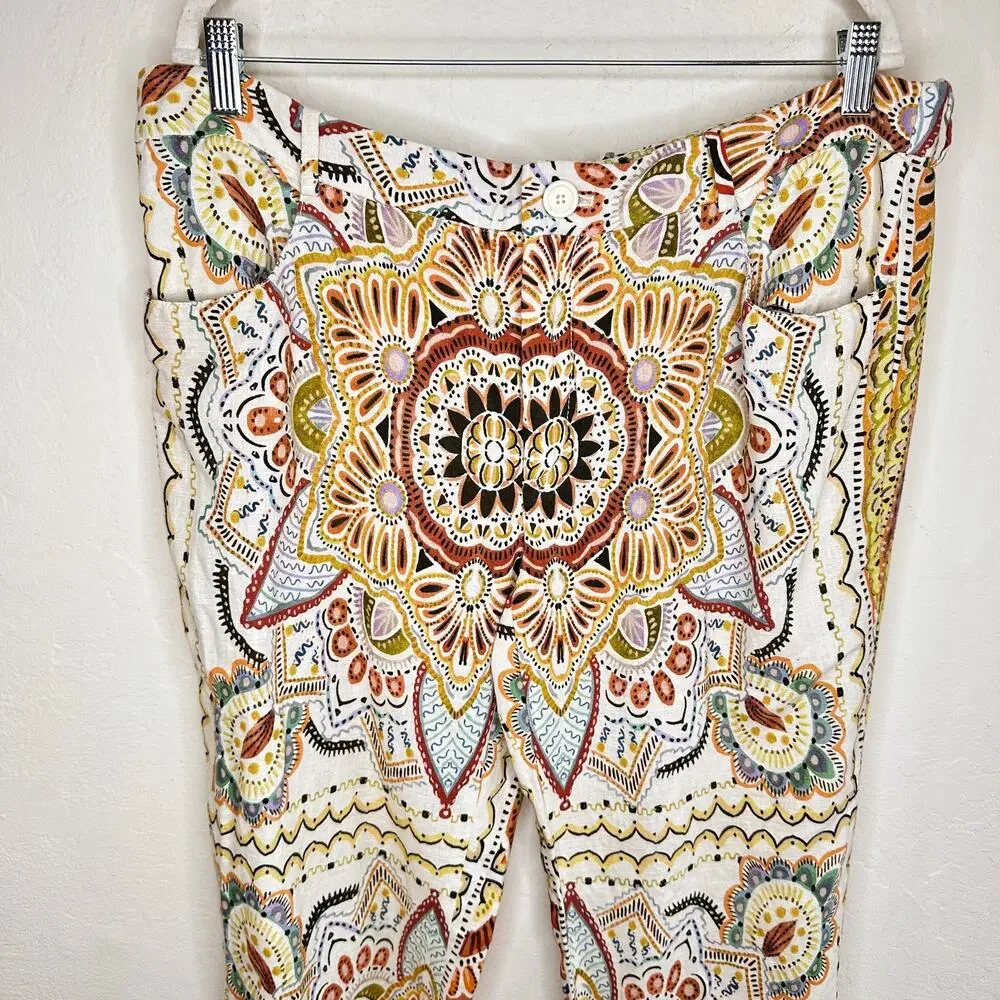 Zara Linen Blend Paisley Mandala Floral Print Wide Leg Ankle Flare Pants XXL - Picture 5 of 16